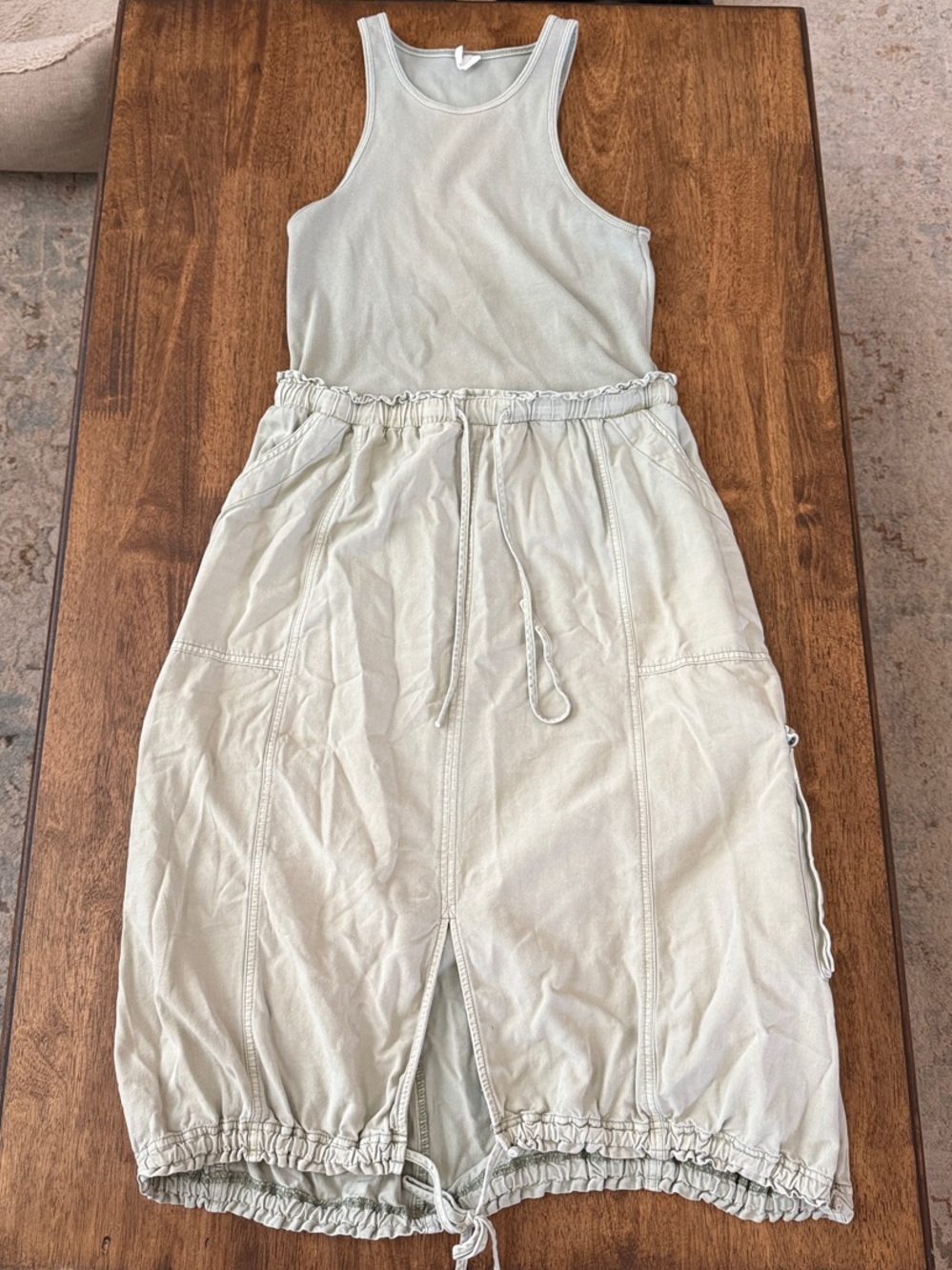 Daily Practice by Anthropologie Ribbed Tank Top Cargo Dress Light Sage